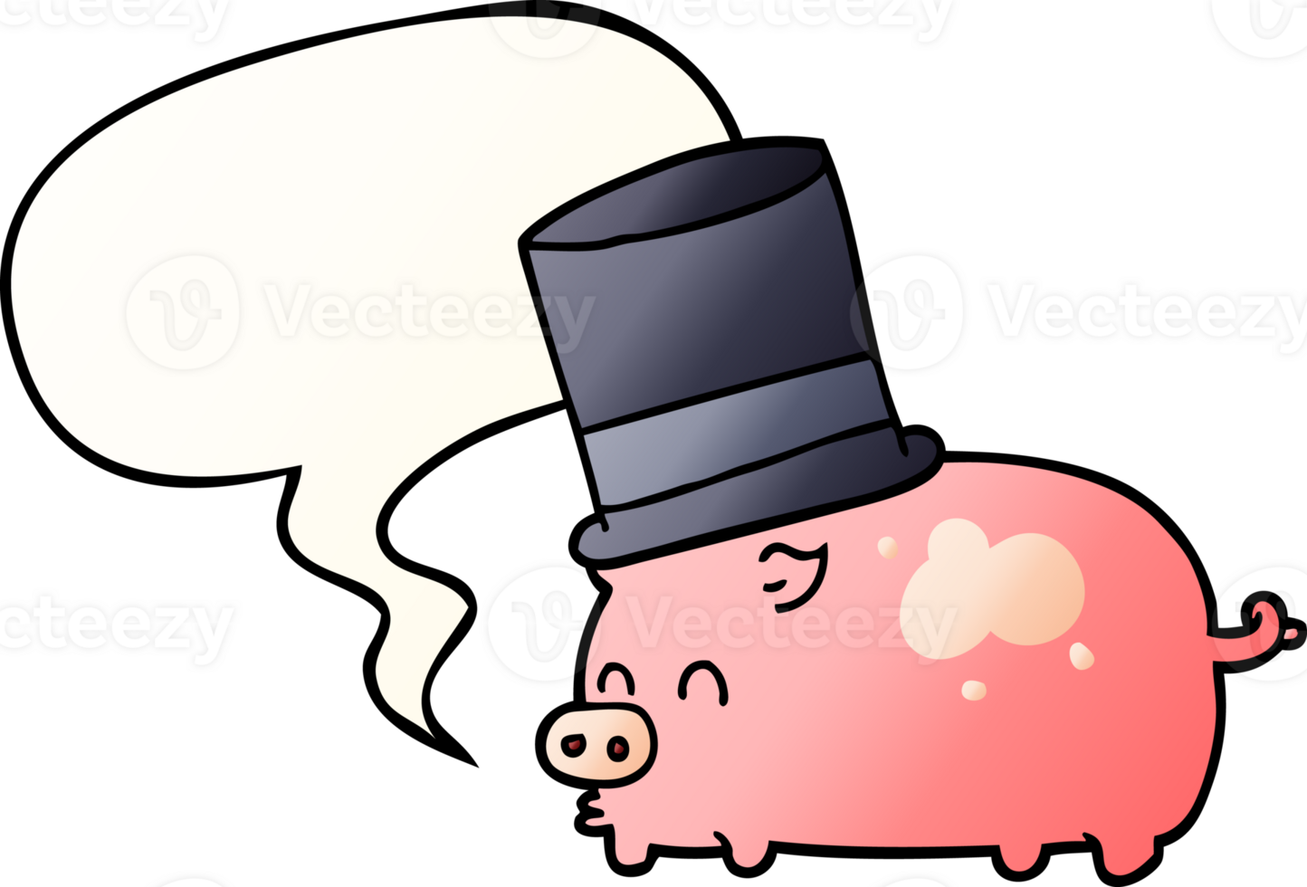 cartoon pig wearing top hat with speech bubble in smooth gradient style png