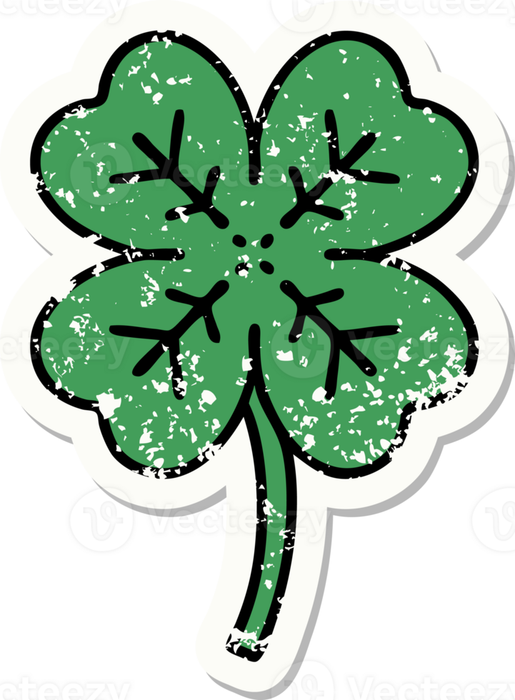 distressed sticker tattoo in traditional style of a 4 leaf clover png