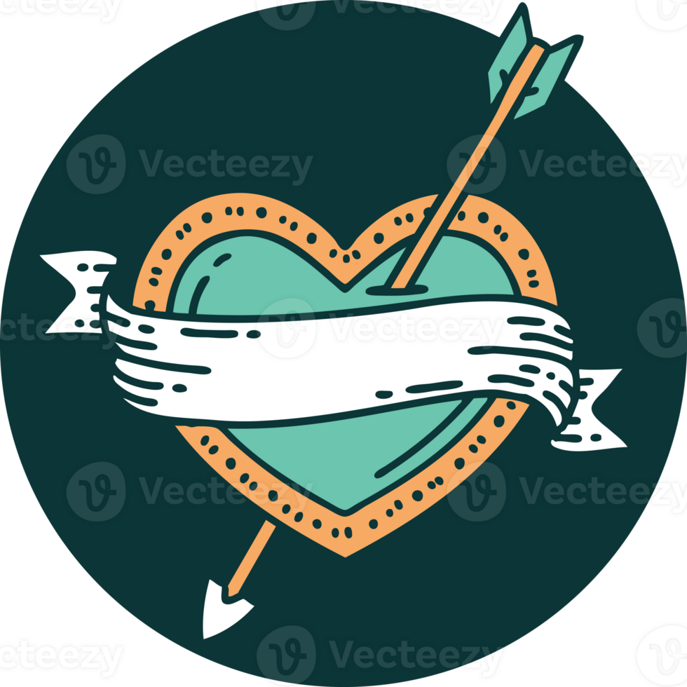 iconic tattoo style image of an arrow heart and banner png