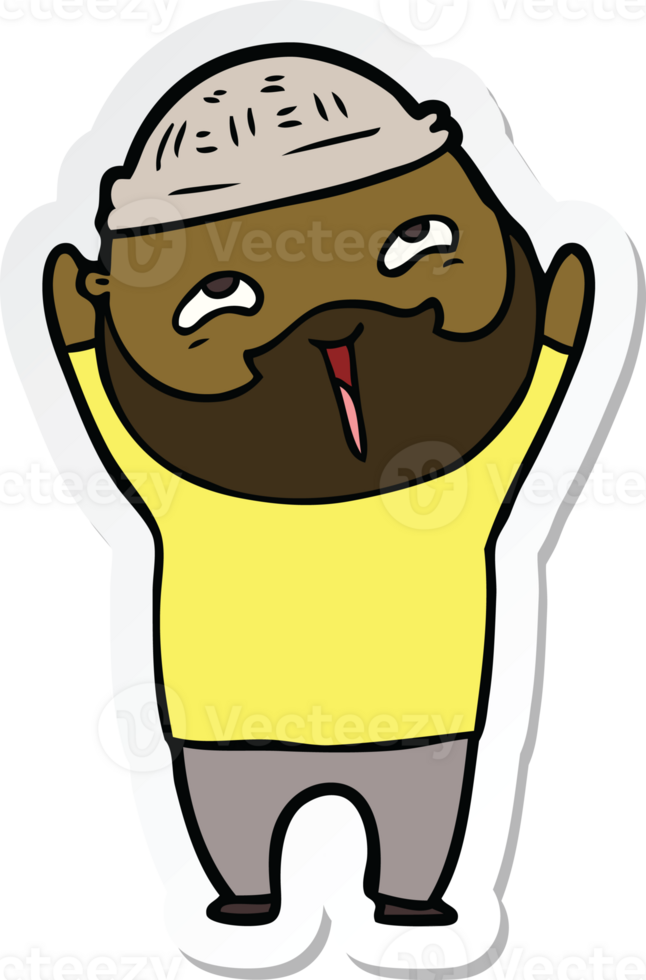 sticker of a cartoon happy bearded man png