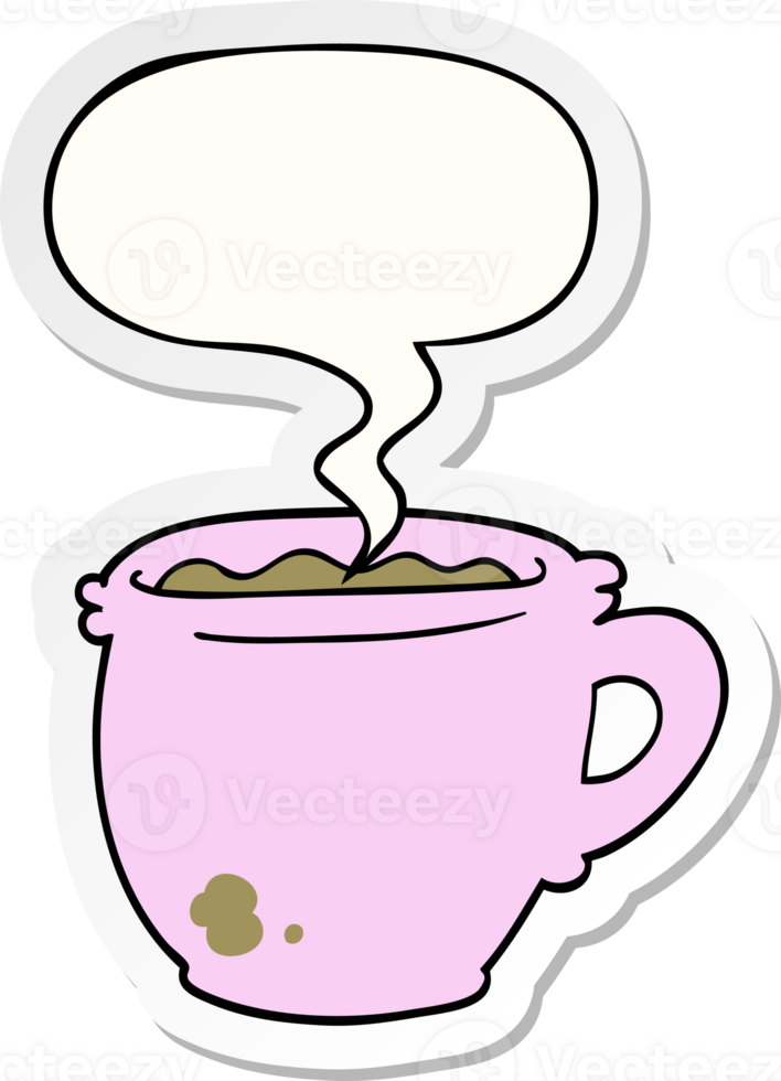 cartoon hot cup of coffee with speech bubble sticker png