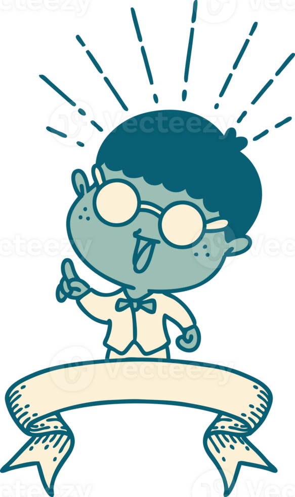 scroll banner with tattoo style man with genius idea png