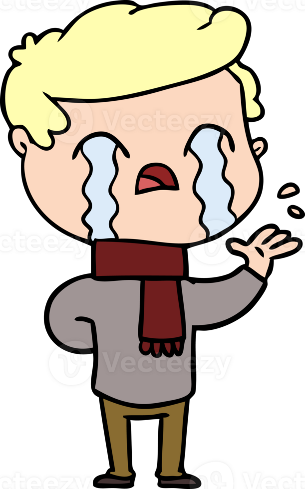 cartoon man crying wearing winter scarf png