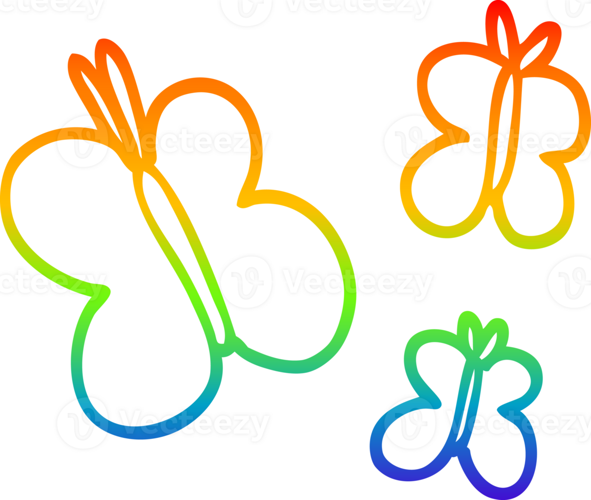 rainbow gradient line drawing of a cartoon butterflies png