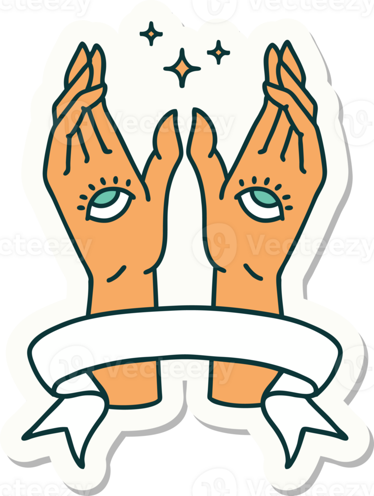 tattoo style sticker with banner of mystic hands png