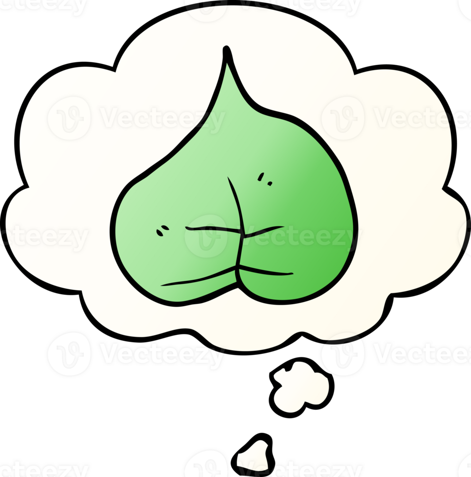 cartoon leaf with thought bubble in smooth gradient style png