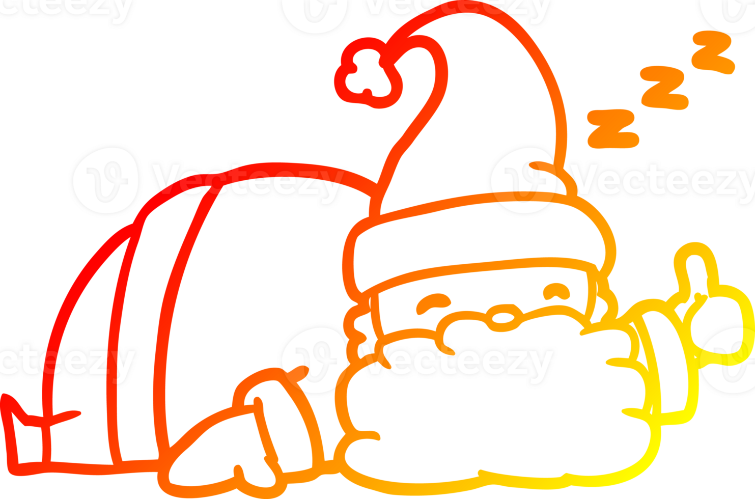 warm gradient line drawing of a sleepy santa giving thumbs up symbol png