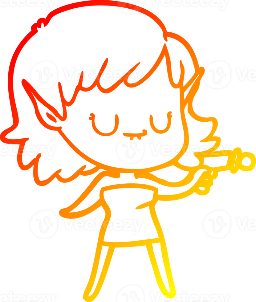 warm gradient line drawing of a happy cartoon elf girl png
