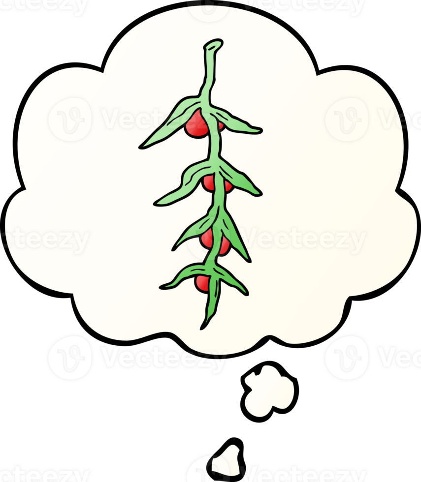 cartoon plant with thought bubble in smooth gradient style png