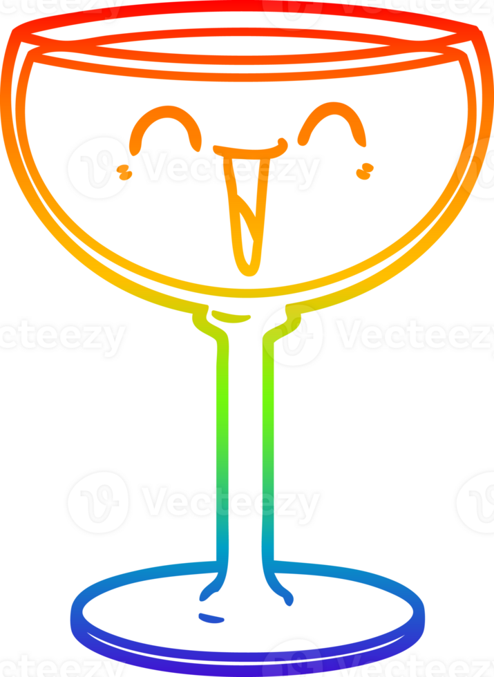 rainbow gradient line drawing of a cartoon glass of wine png