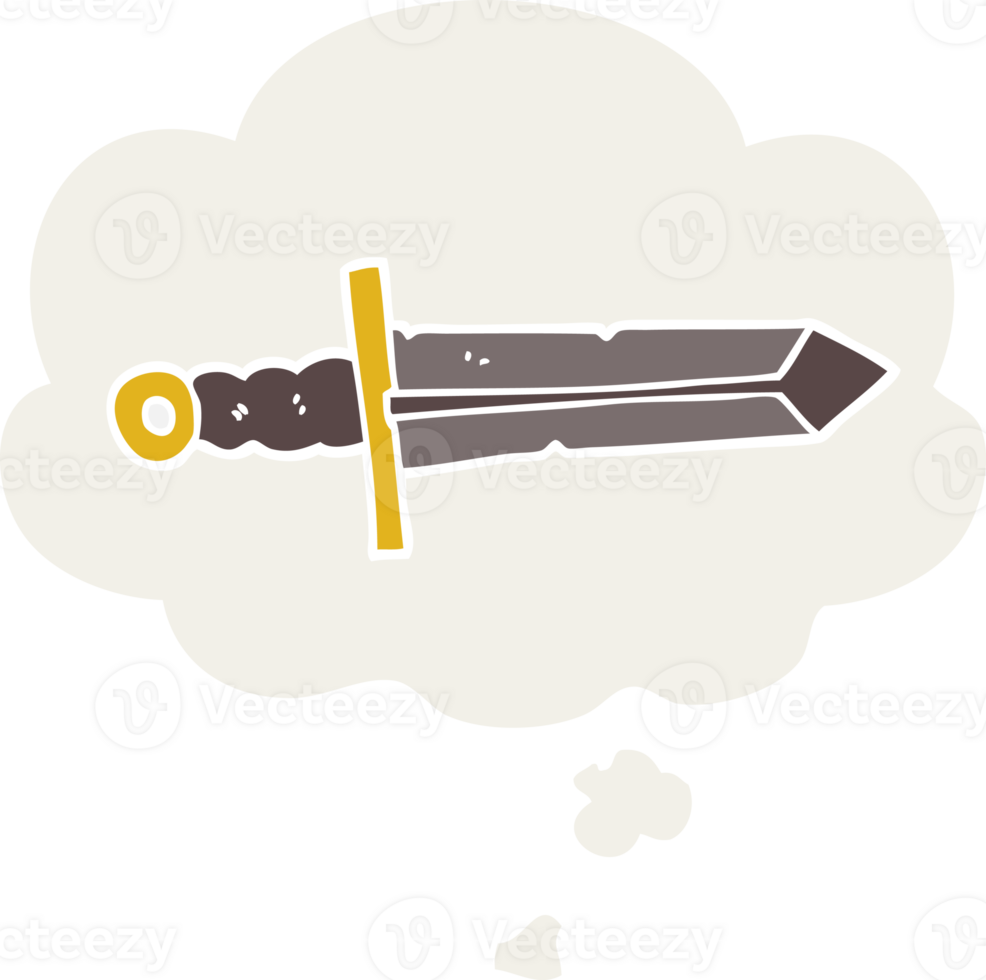 cartoon sword with thought bubble in retro style png