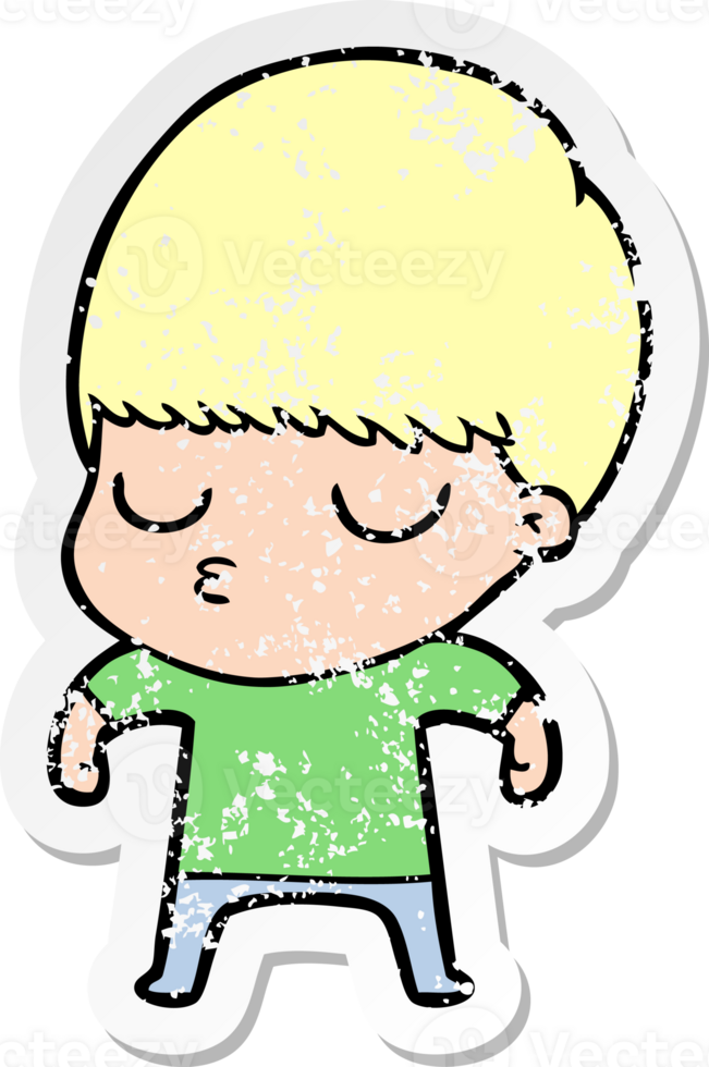 distressed sticker of a cartoon calm boy png