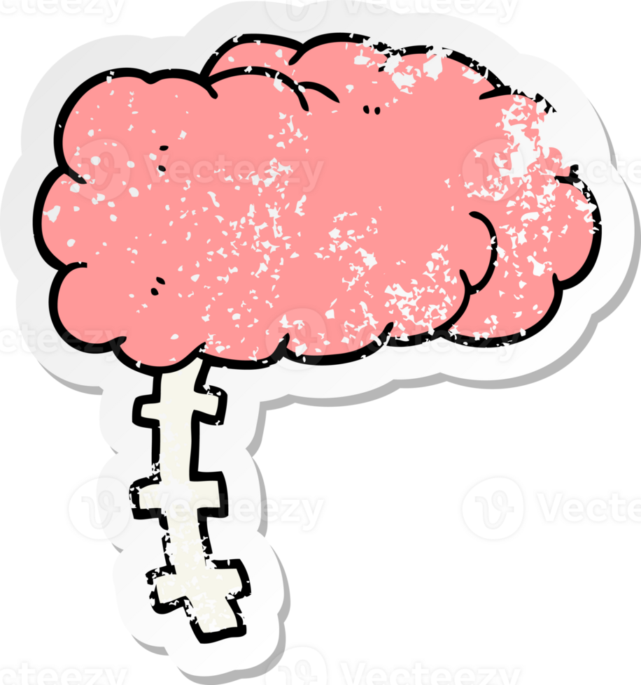 distressed sticker of a cartoon brain png