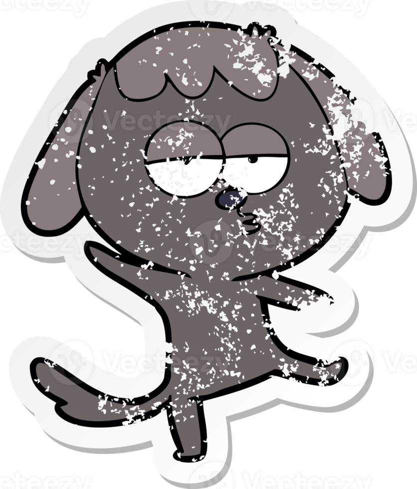 distressed sticker of a cartoon bored dog png