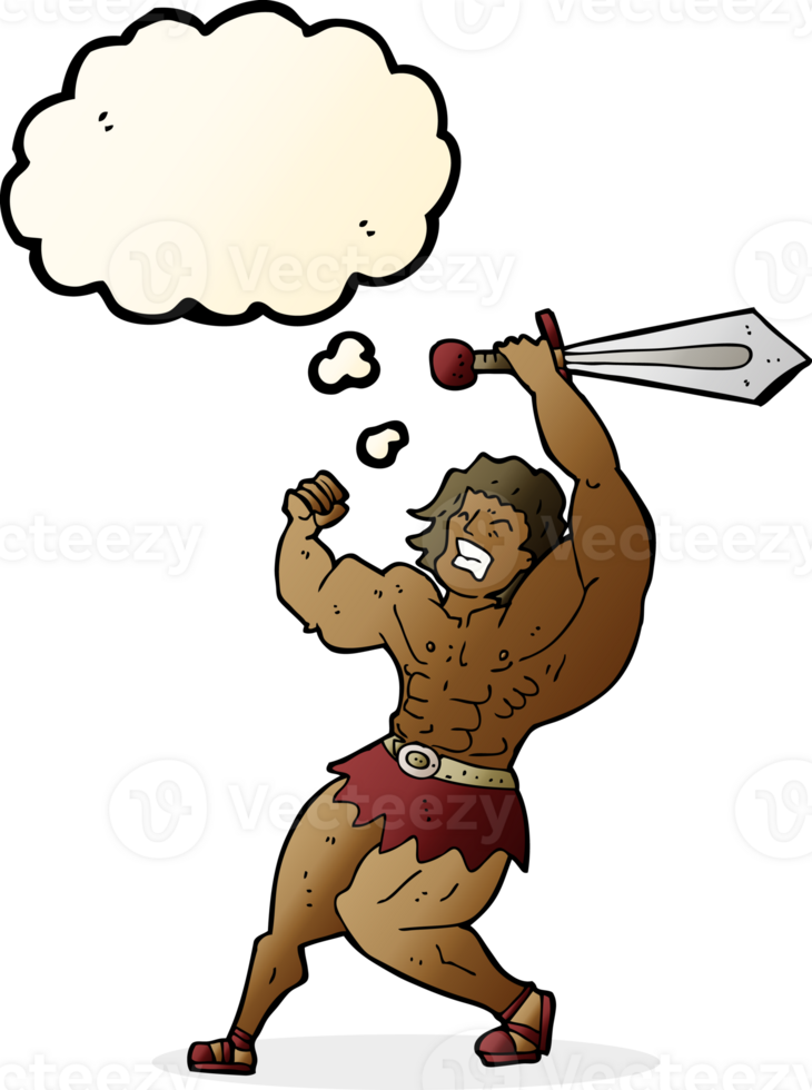 cartoon barbarian hero with thought bubble png