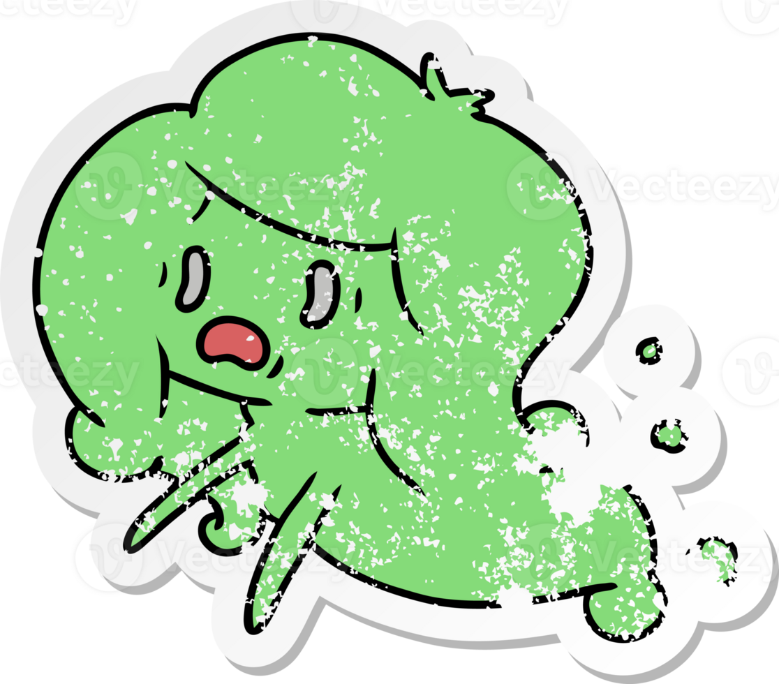 hand drawn distressed sticker cartoon of kawaii scary ghost png