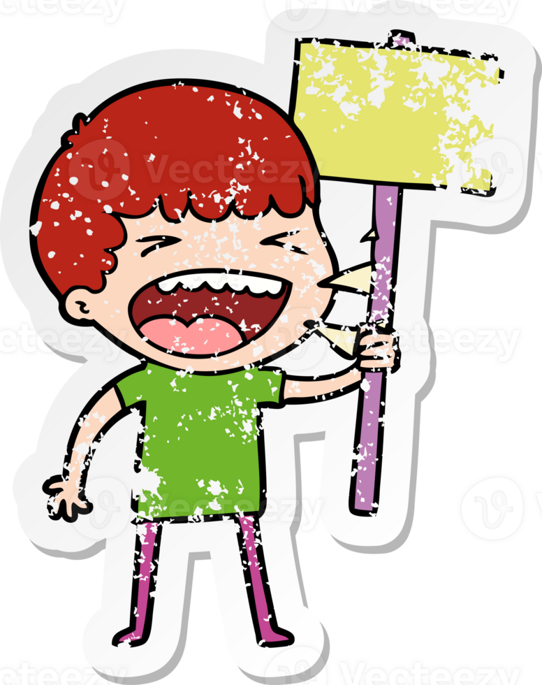 distressed sticker of a cartoon laughing man png