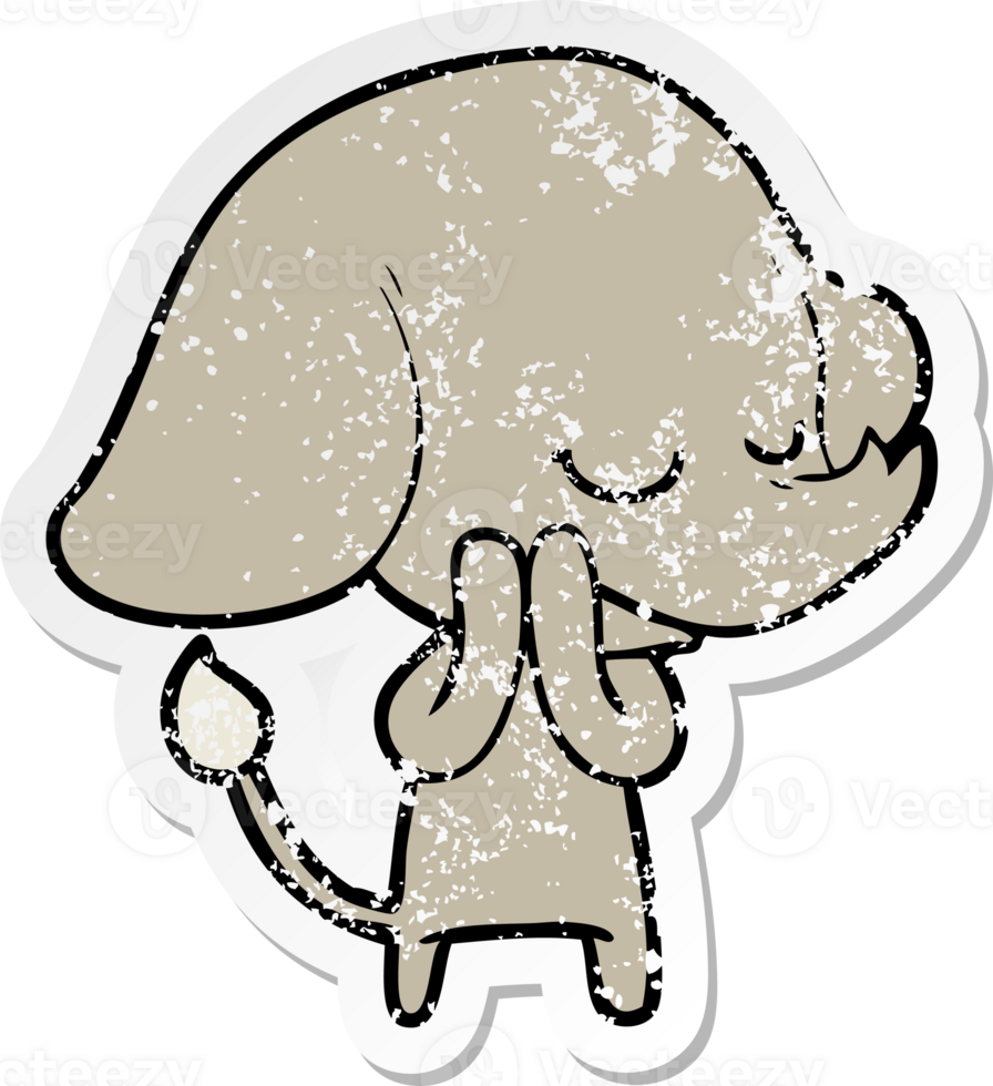 distressed sticker of a cartoon smiling elephant png