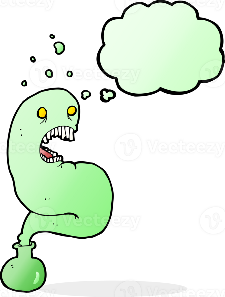 cartoon halloween ghost in bottle with thought bubble png