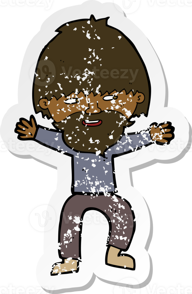 retro distressed sticker of a cartoon happy man with beard png