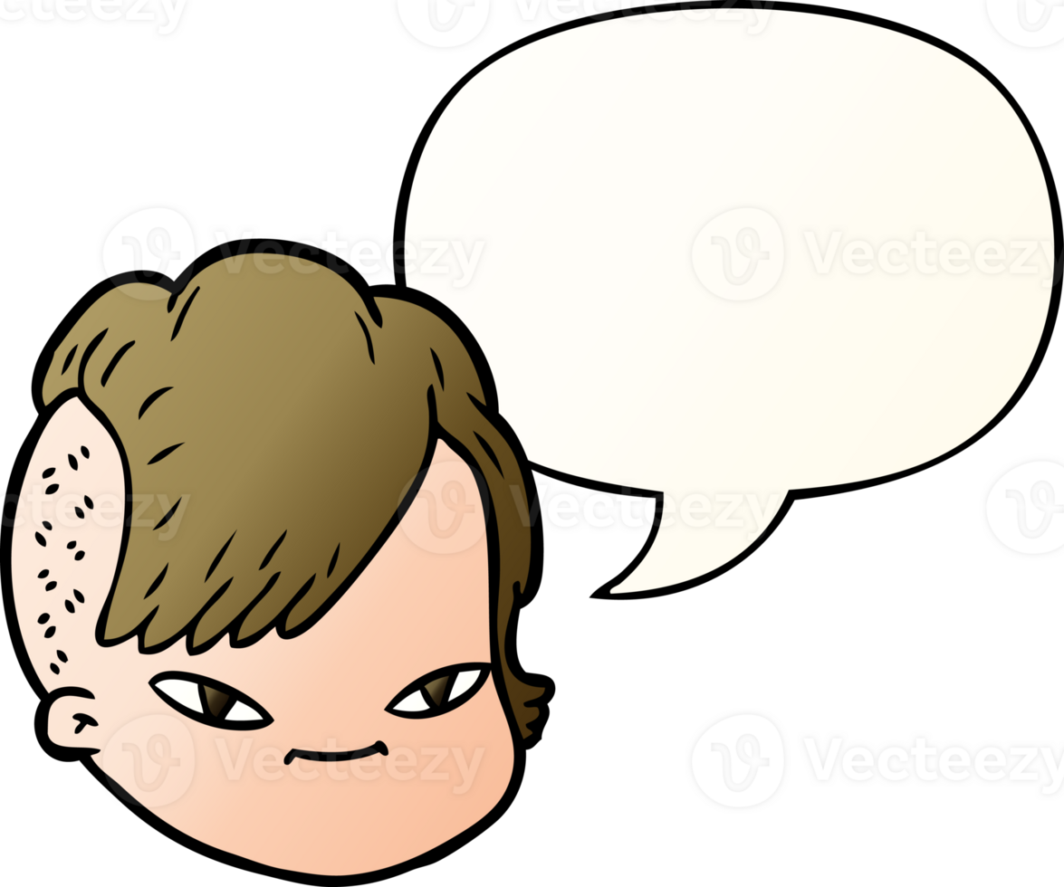 cartoon female face with speech bubble in smooth gradient style png