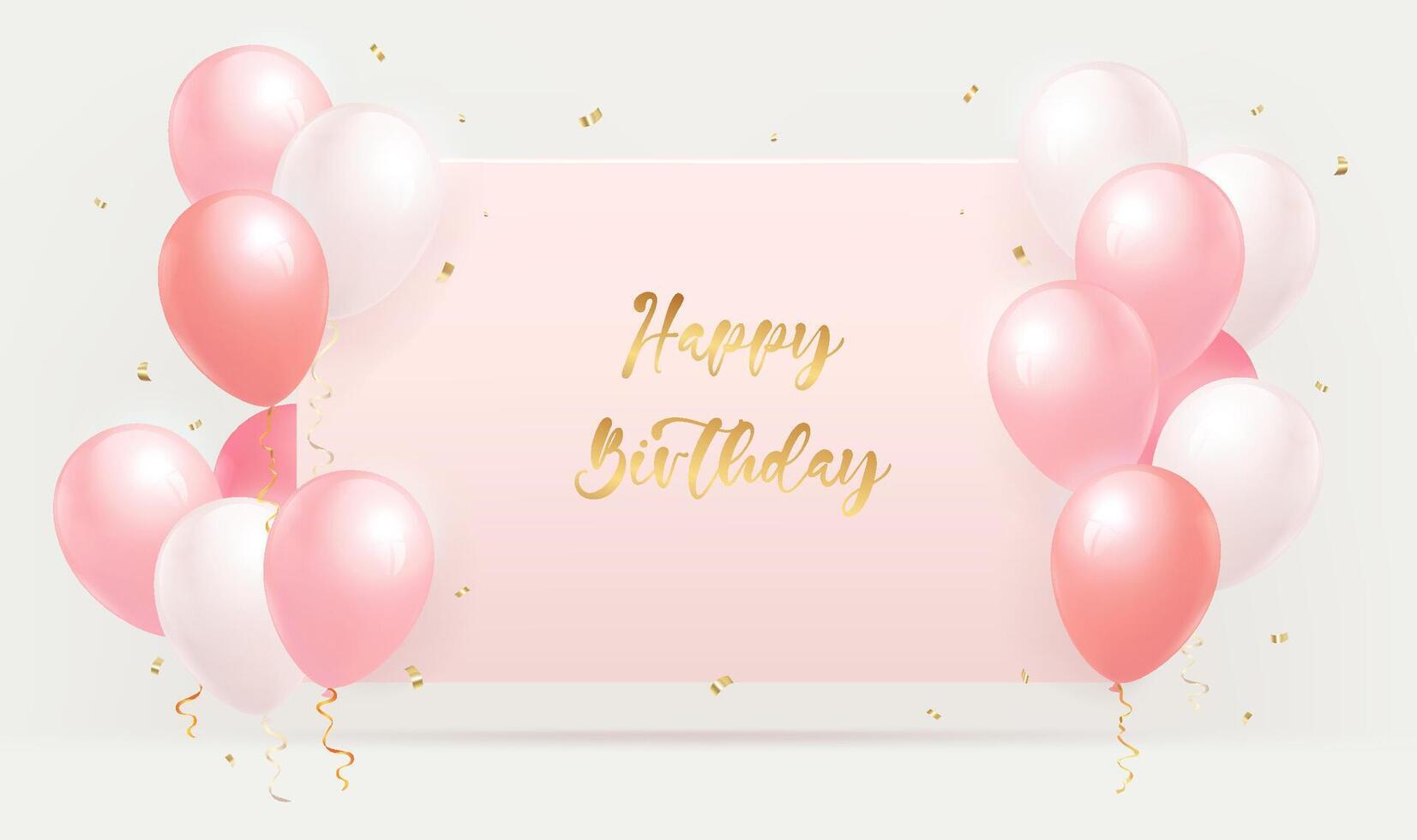 Elegant Happy Birthday party celebration card banner template with pink and white balloons vector