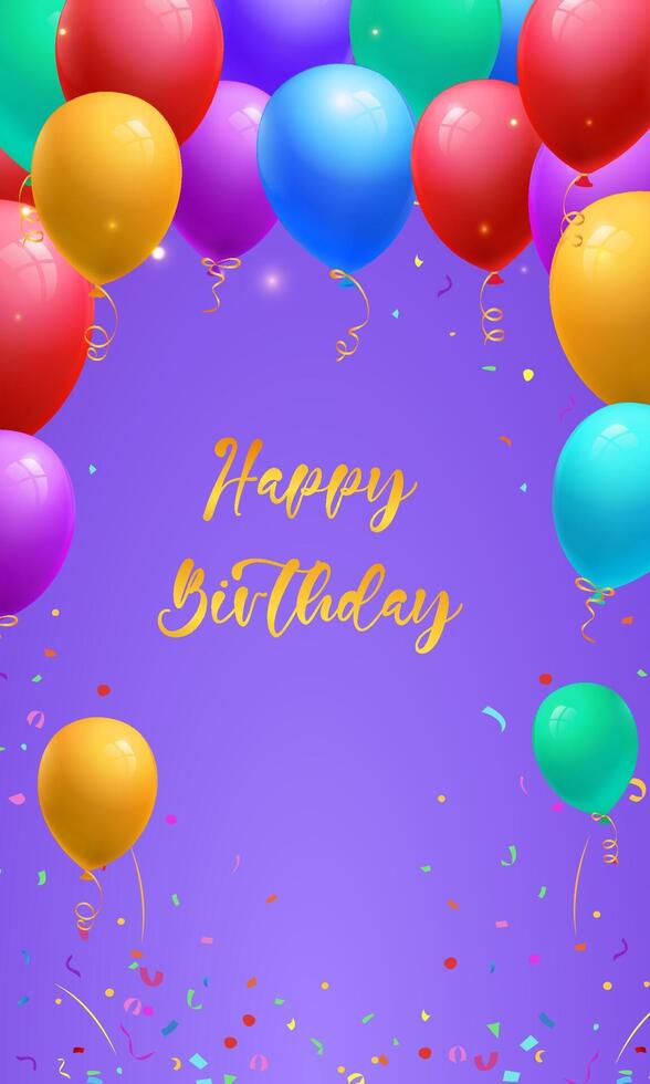 Cute birthday party celebration card vertical template with colorful balloons vector