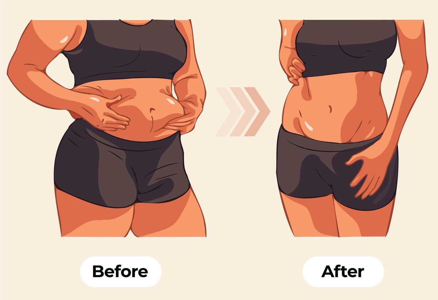 Women's body changes before and after fitness show vector illustrations