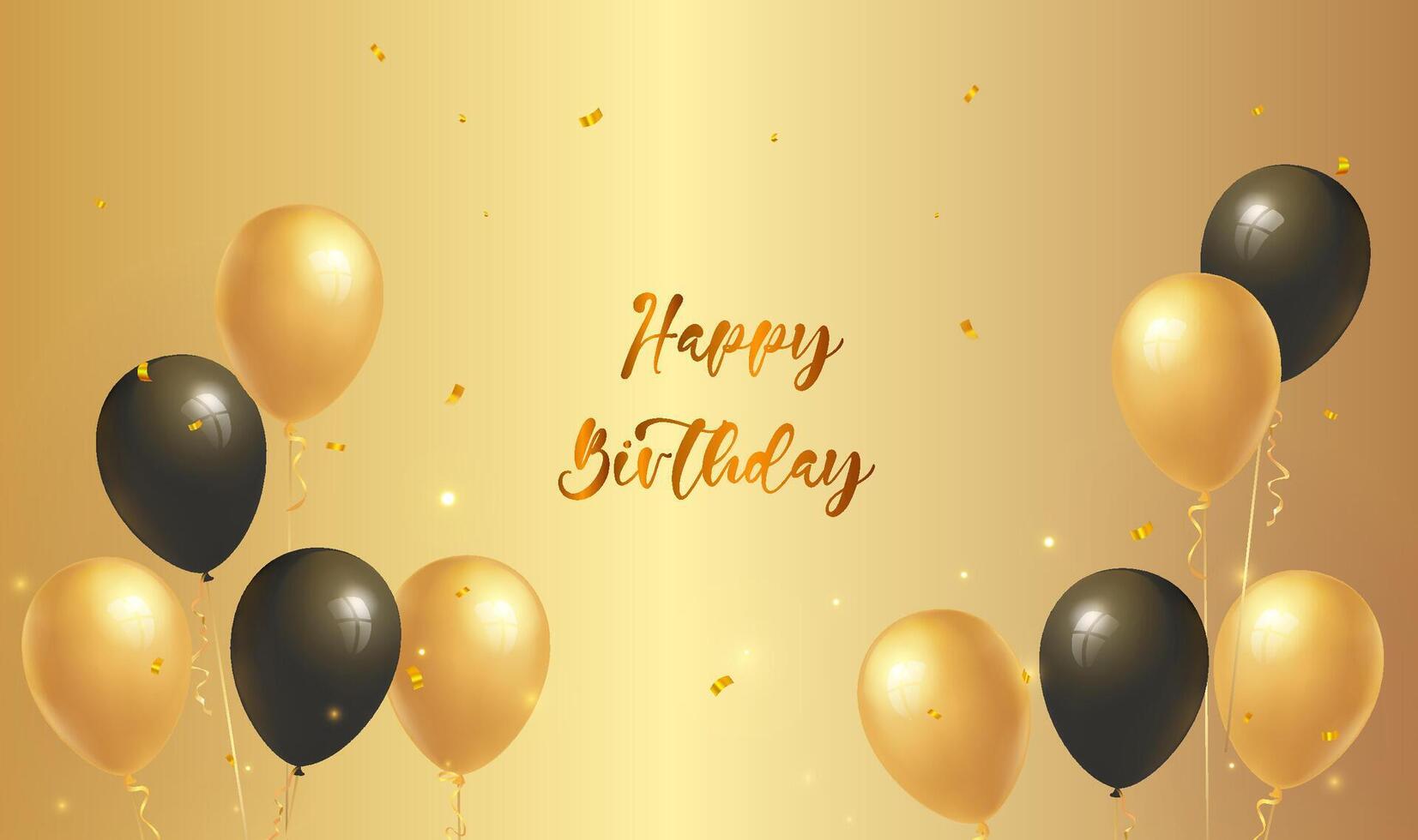 Elegant Happy Birthday party celebration card banner template with gold and black balloons vector