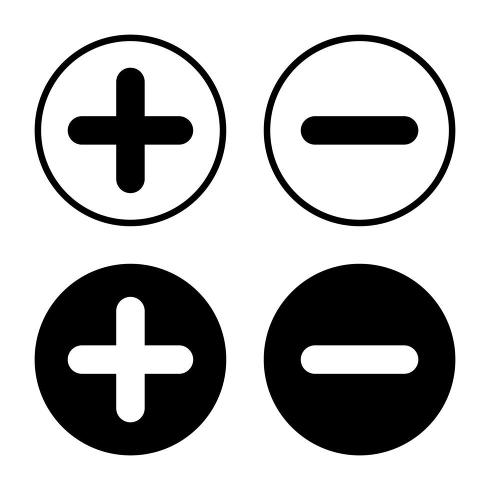 Plus and minus icon vector on black circle. Positive and negative sign symbol