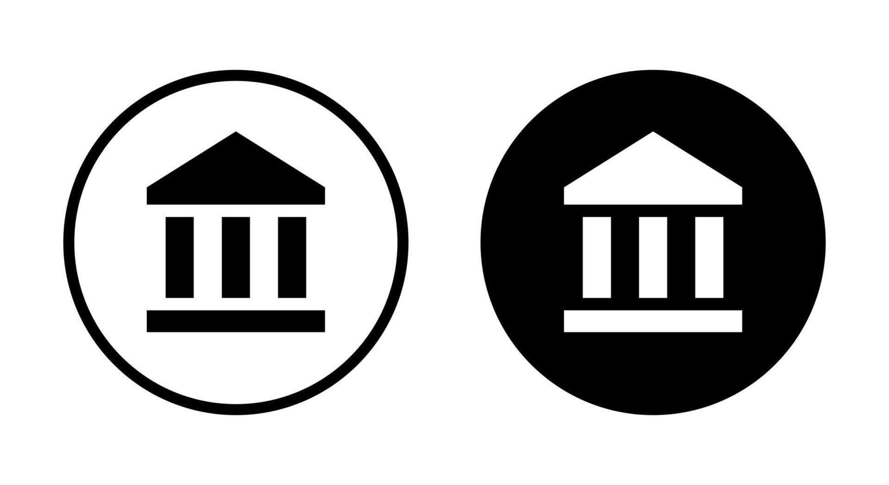 Bank building icon vector on black circle. Museum university sign symbol