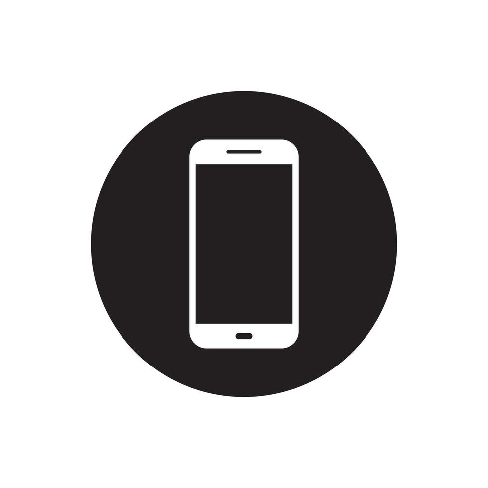 Cellphone, smartphone icon vector on black circle. Mobile phone concept