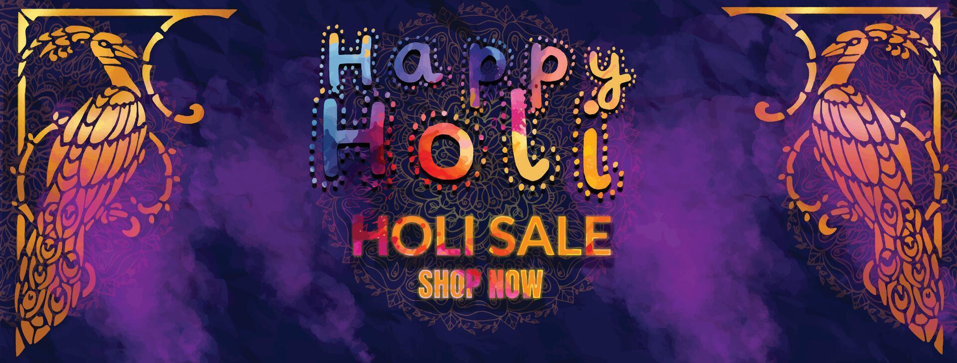 Holi website banner poster for sale and promotion template design. Indian Festival of Colors celebration with text special holi sale vector