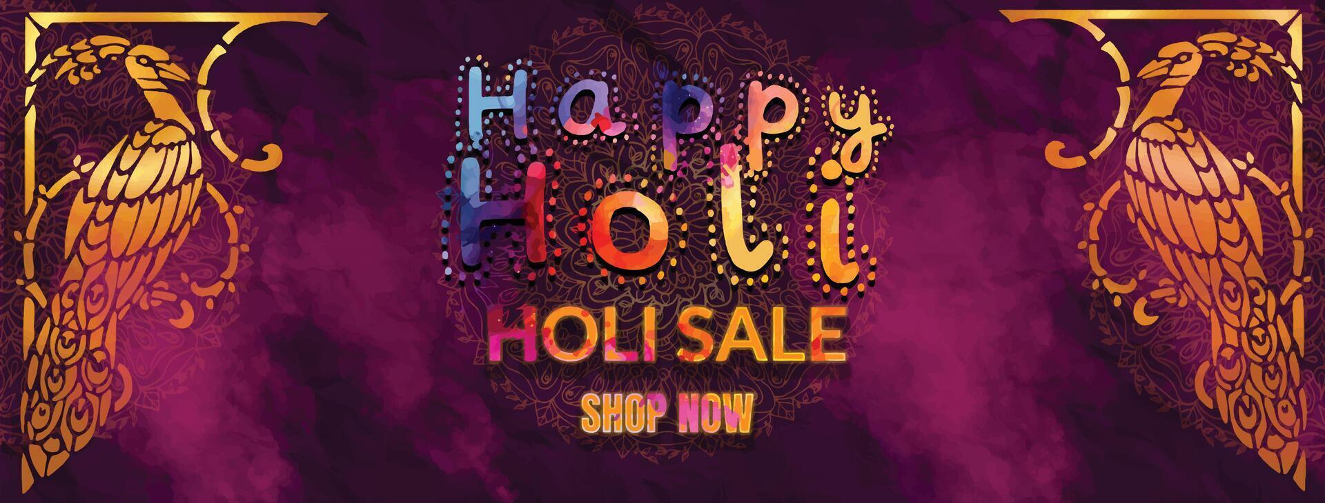 Holi website banner poster for sale and promotion template design. Indian Festival of Colors celebration with text special holi sale vector