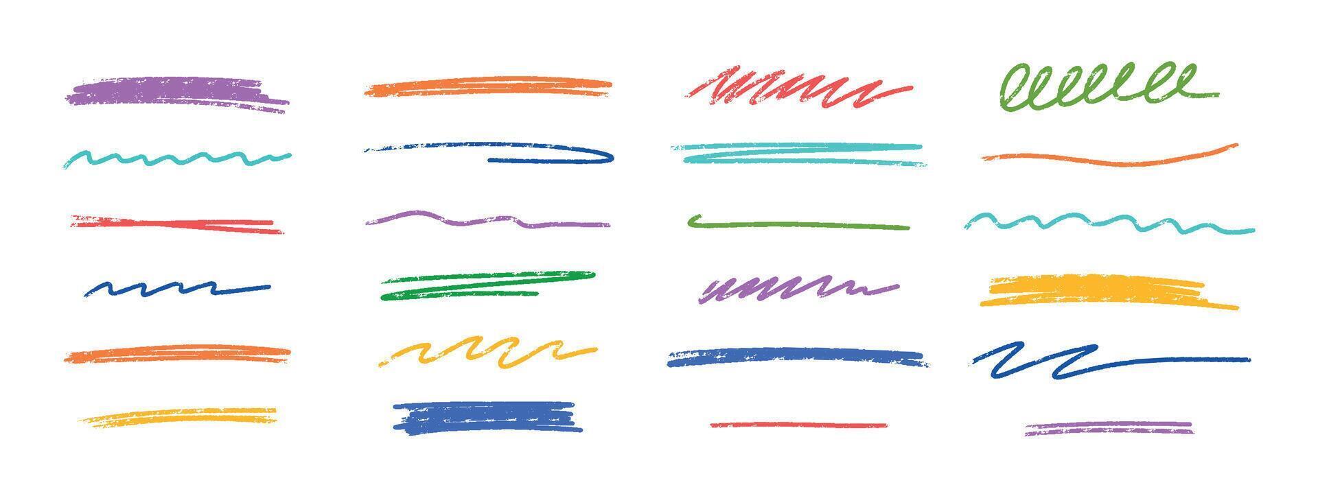 Crayon scribbles collection. Hand drawn vector lines. Grunge texture charcoal or chalk drawing. Rough crayon strokes.
