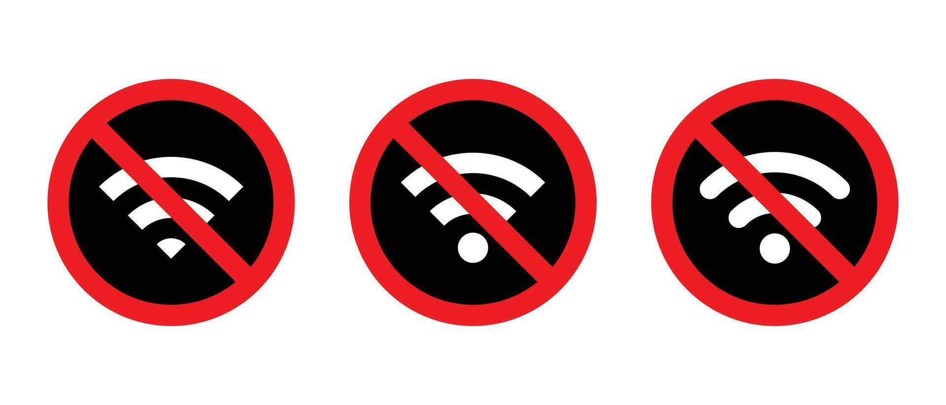 No wifi sign icon set. Wireless network with prohibition symbol vector