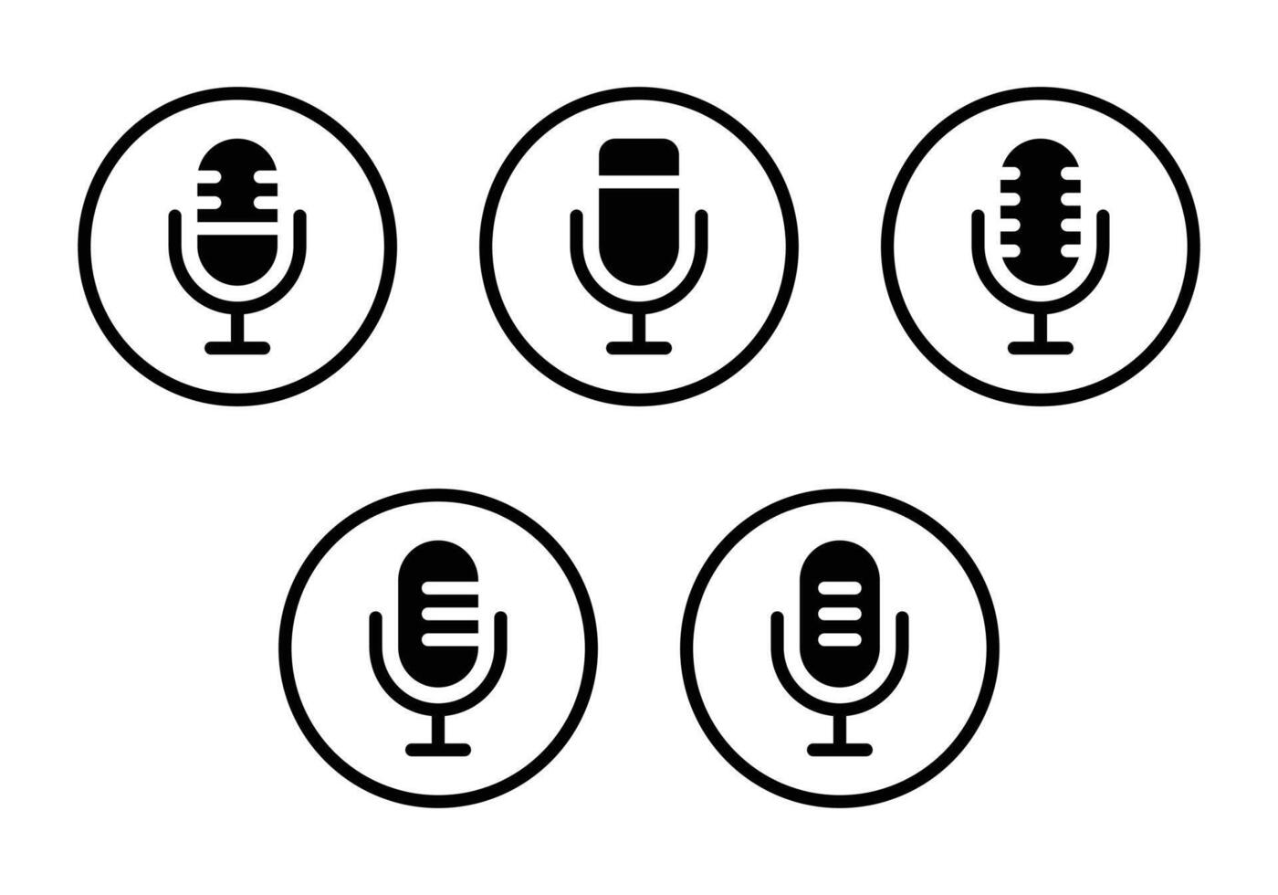 Set of podcast, microphone logo icon vector. Mic sign symbol on circle line vector