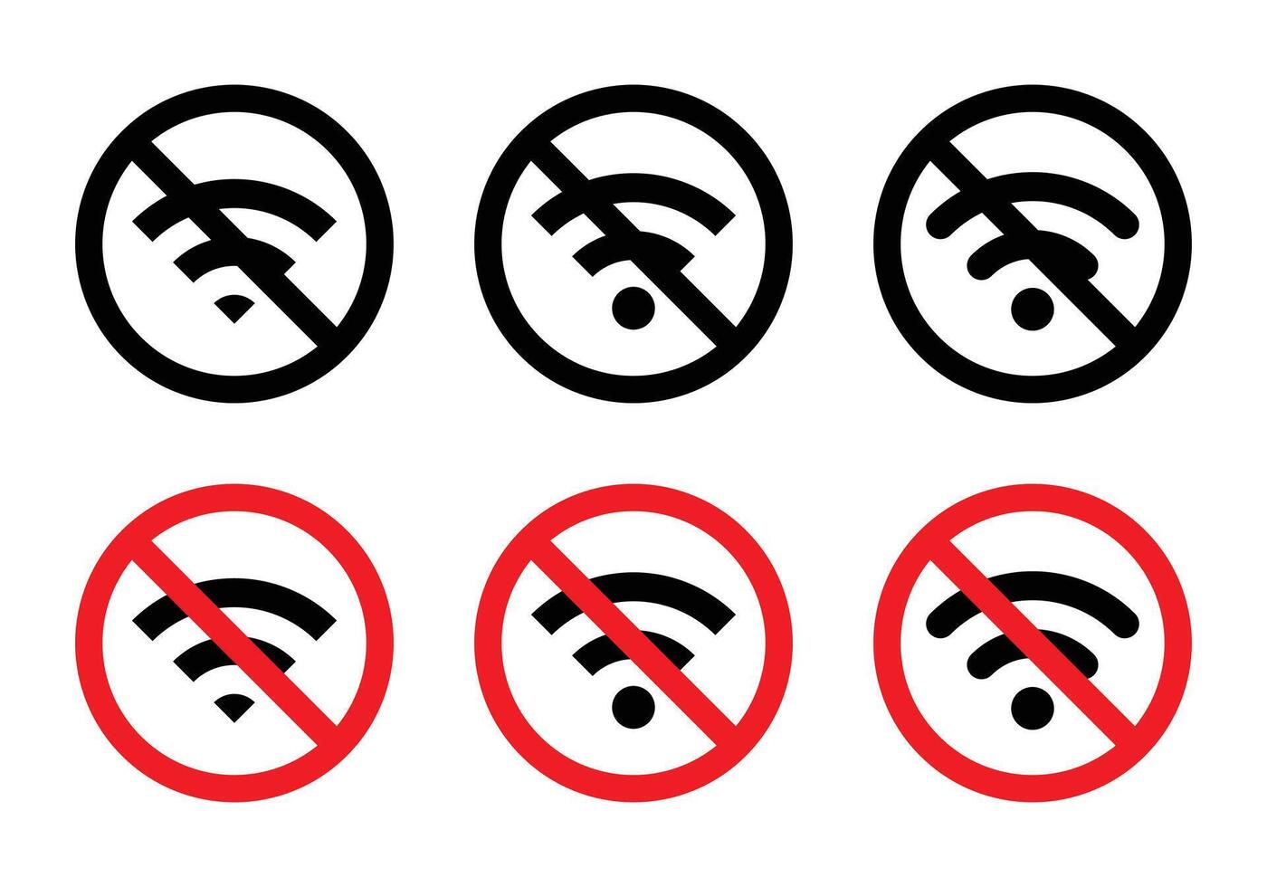 conjunto de No Wifi zona firmar icono. inalámbrico red con prohibición símbolo vector