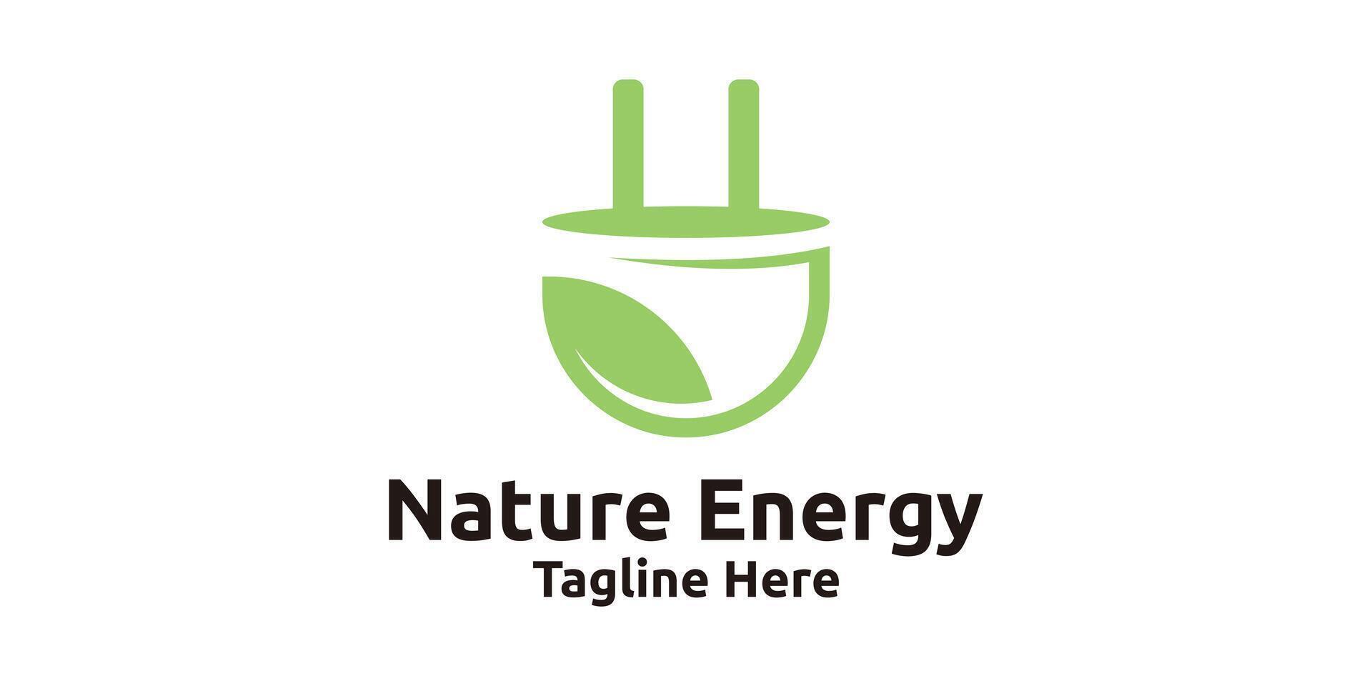 logo design nature energy, plugs and leaves, creative logo design, template, symbol, icon, idea. vector