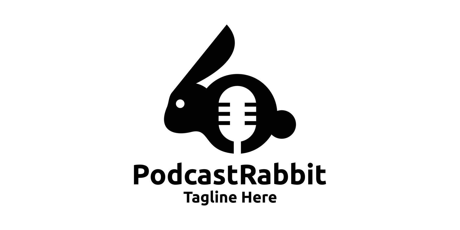 creative podcast rabbit logo design, microphone logo with rabbit, logo design template, symbol, icon, creative idea. vector