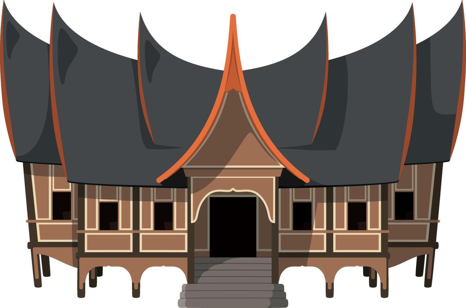 Vector illustration of a traditional Indonesia Rumah Gadang house in cartoon style isolated on white background. Traditional Houses of the World Series