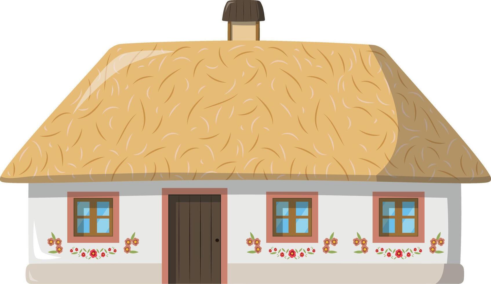 Vector illustration of a traditional Ukraine Khata house in cartoon style isolated on white background. Traditional Houses of the World Series