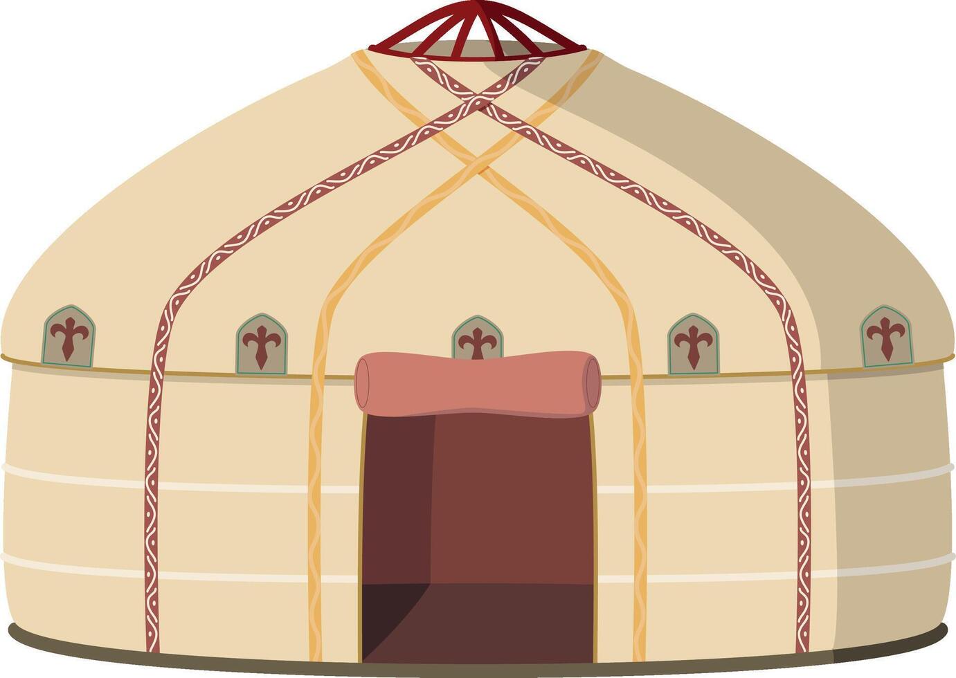 Vector illustration of a traditional Central Asia Yurt in cartoon style isolated on white background. Traditional Houses of the World Series