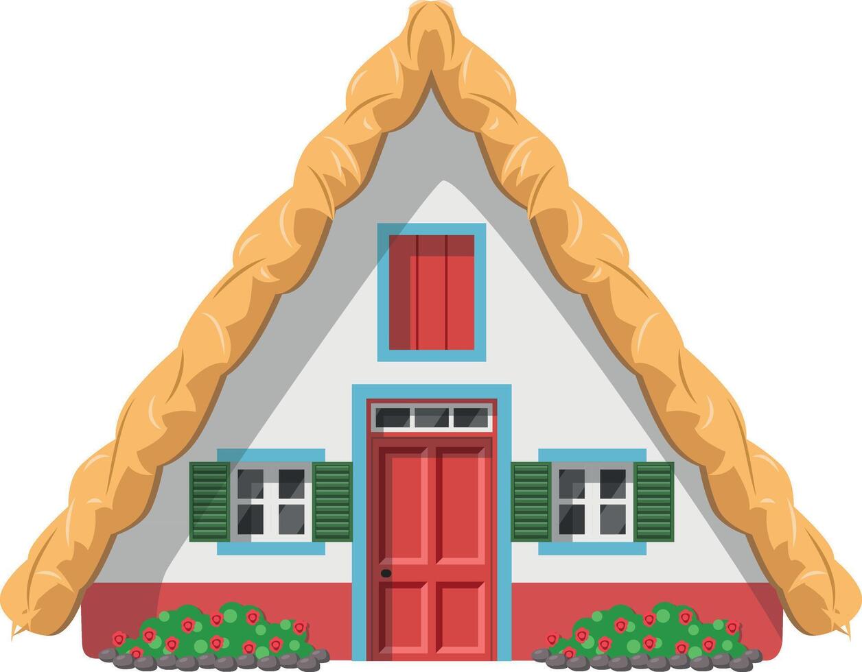 Vector illustration of a traditional Madeira thatched roof house in cartoon style isolated on white background. Traditional Houses of the World Series