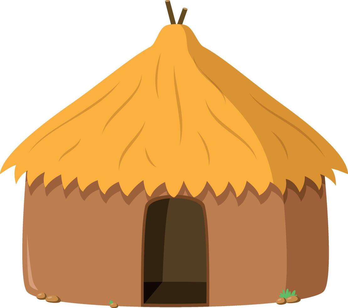 Vector illustration of a traditional Masaai mud hut in cartoon style isolated on white background. Traditional Houses of the World Series
