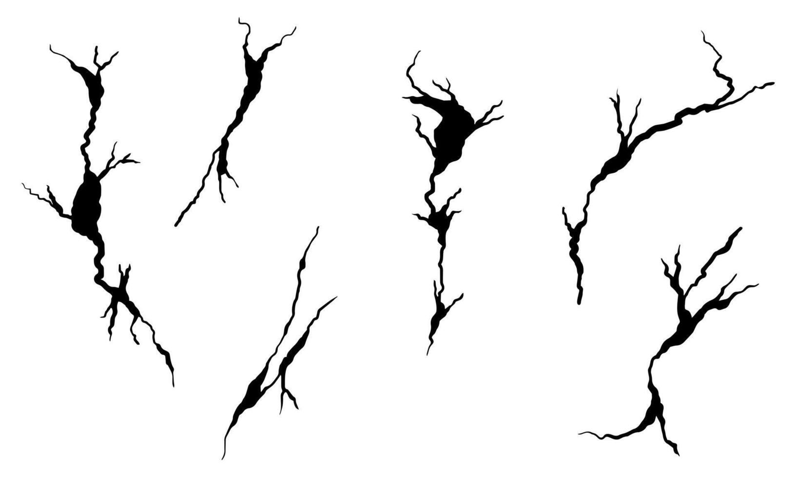 Hand drawn cracked wall, ground, glass, egg. doodle break set. vector illustration