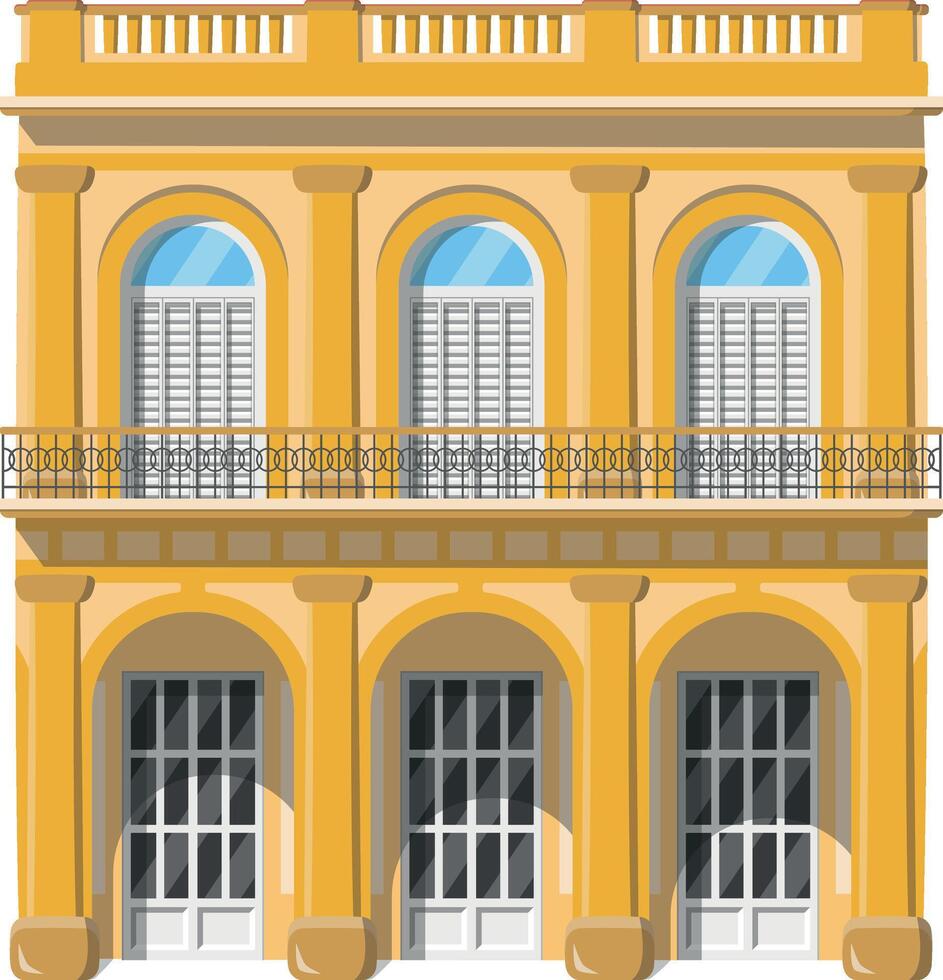 Vector illustration of a traditional Cuba Old Havana house in cartoon style isolated on white background. Traditional Houses of the World Series