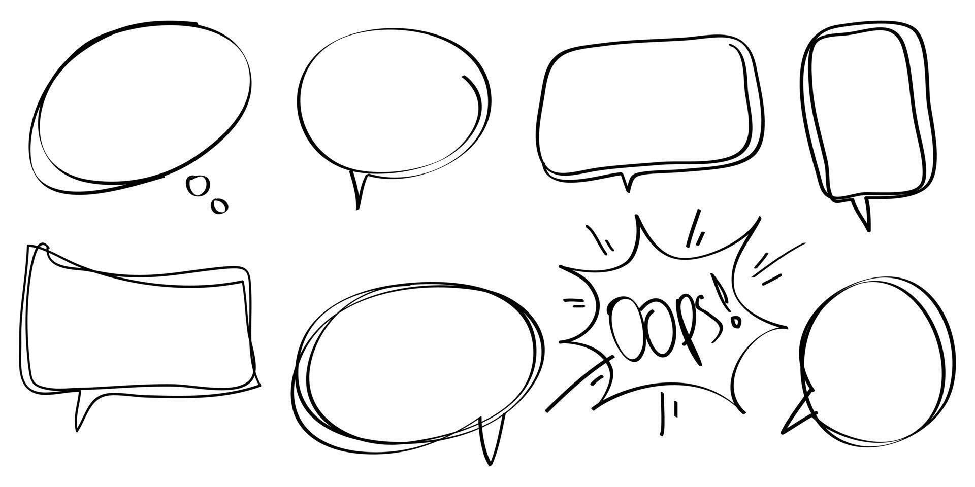 Speech bubbles comic on doodle set. isolated on white background. vector illustration
