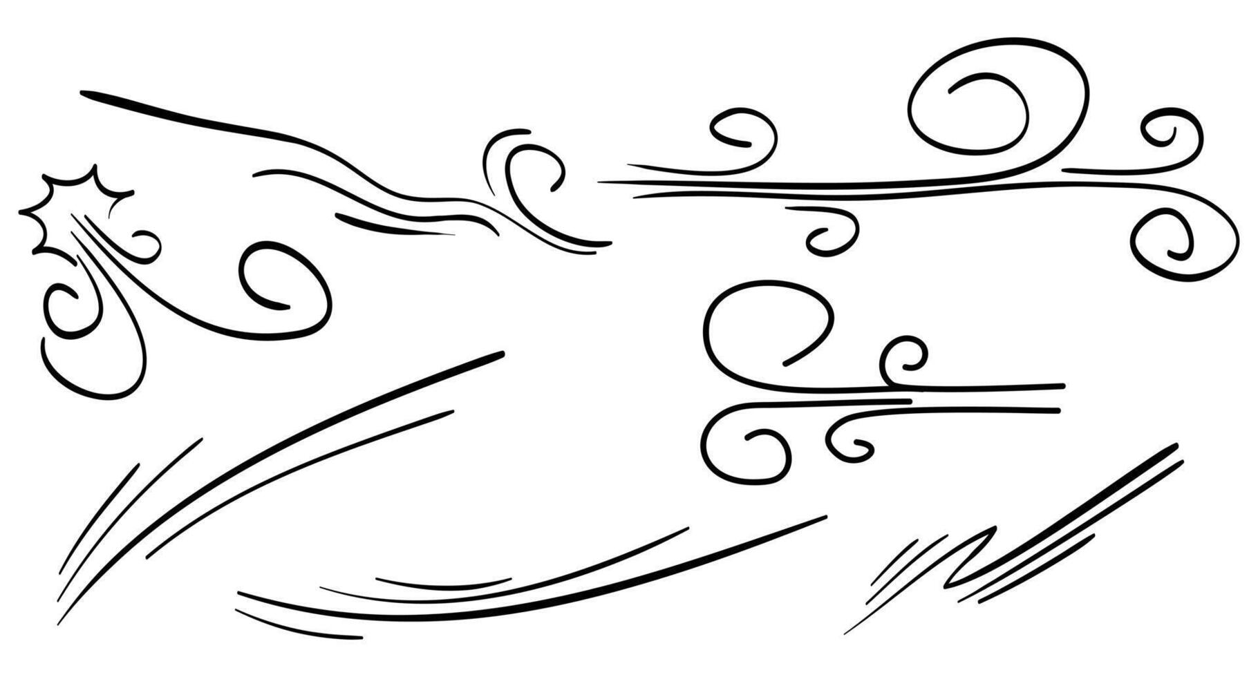 Doodle wind blow, gust design isolated on white background. vector hand drawn illustration