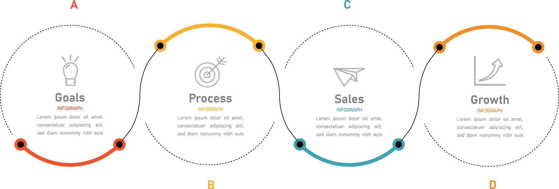 simple infographic vector design 4 steps or parts, circles with thin and thick lines, icons, text, numbers, for flow diagrams, presentations and your business free vector